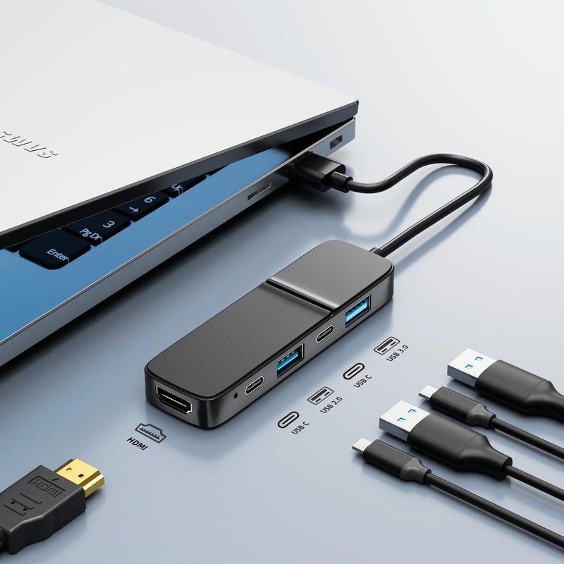 Eanetf USB to HDMI Adapter, Dual USB C USB A 3.0 Hub: 5 Ports with 2* USB-C and 2* USB-A and 1* HDMI Extend for TV,DVD Player,Projector,Monitor,Laptop,PS4,Flash Drive, HDD,Xbox, Printer etc - 5 in 1 - Image 2